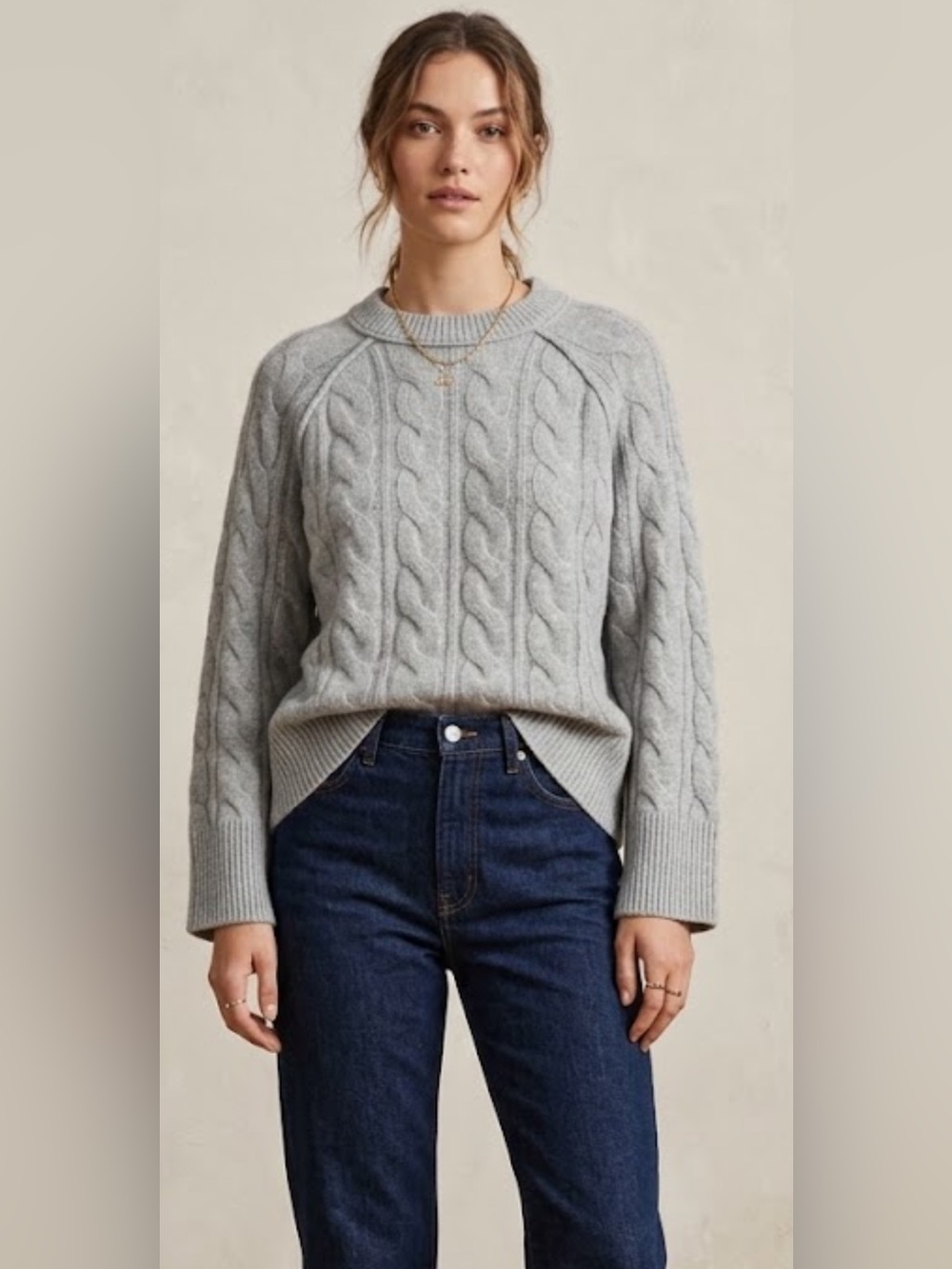 Pink Rose Light Gray Cable Knit Crewneck Sweater  NWT